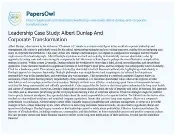 Essay on Leadership Case Study: Albert Dunlap and Corporate Transformation