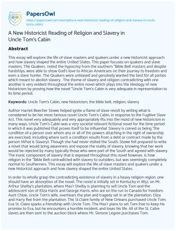 Essay on Religion and Slavery in Uncle Tom’s Cabin’s Narrative