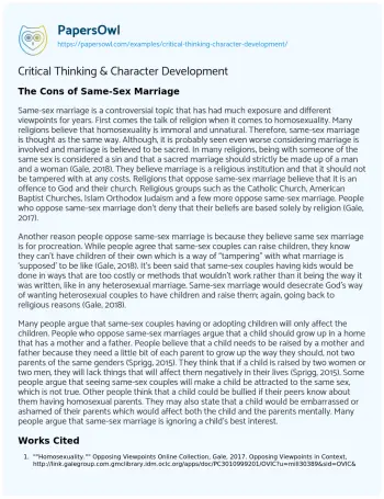 Essay on Critical Thinking & Character Development