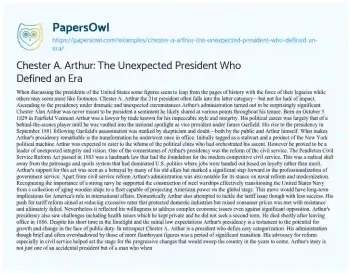 Essay on Chester A. Arthur: the Unexpected President who Defined an Era