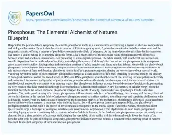 Essay on Phosphorus: the Elemental Alchemist of Nature’s Blueprint