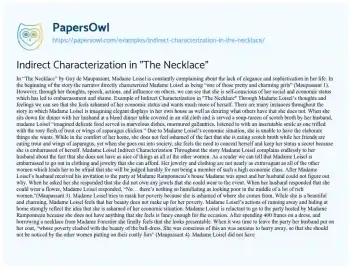 Essay on Analyzing Indirect Characterization in the Necklace