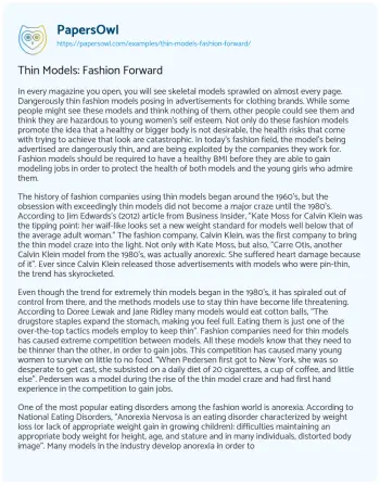 Essay on Thin Models: Fashion Forward