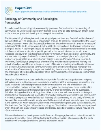 Essay on Sociology of Community and Sociological Perspective