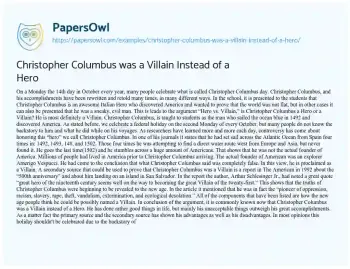 Essay on Christopher Columbus was a Villain Instead of a Hero