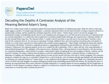 Essay on Decoding the Depths: a Contrarian Analysis of the Meaning Behind Adam’s Song