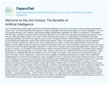 Essay on Welcome to the 21st Century: the Benefits of Artificial Intelligence