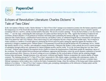 Essay on Echoes of Revolution Literature: Charles Dickens’ ‘A Tale of Two Cities’