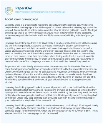 Essay on About Lower Drinking Age