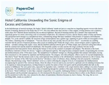 Essay on Hotel California: Unraveling the Sonic Enigma of Excess and Existence