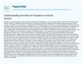 Essay on Understanding the Role of Feudalism in World History