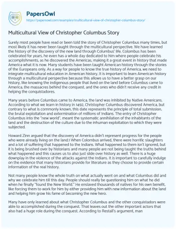 Essay on Multicultural View of Christopher Columbus Story