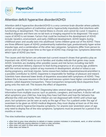 Essay on Attention Deficit Hyperactive Disorder(ADHD)