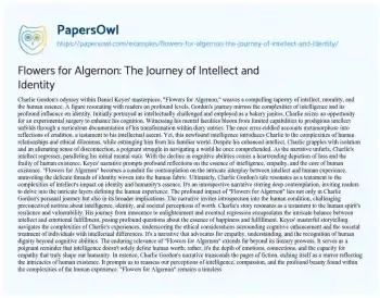 Essay on Flowers for Algernon: the Journey of Intellect and Identity