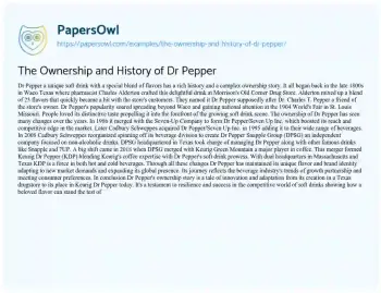 Essay on The Ownership and History of Dr Pepper