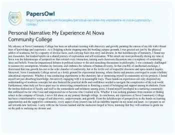 Essay on Personal Narrative: my Experience at Nova Community College