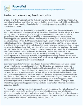 Essay on Analysis of the Watchdog Role in Journalism