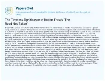 Essay on The Timeless Significance of Robert Frost’s “The Road not Taken”