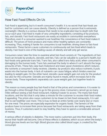 Essay on How Fast Food Effects on Us