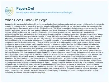 Essay on When does Human Life Begin