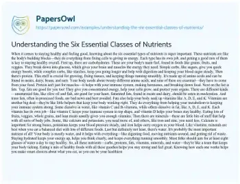 Essay on Understanding the Six Essential Classes of Nutrients