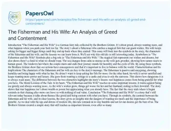 Essay on The Fisherman and his Wife: an Analysis of Greed and Contentment