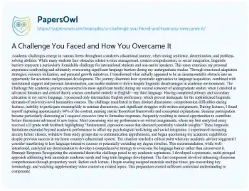 Essay on A Challenge you Faced and how you Overcame it