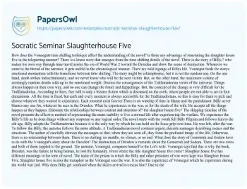 Essay on Socratic Seminar Slaughterhouse Five