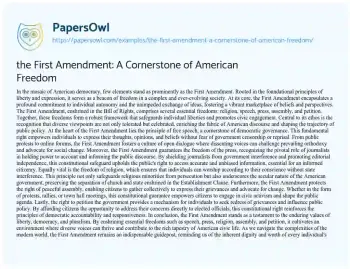 Essay on the First Amendment: a Cornerstone of American Freedom