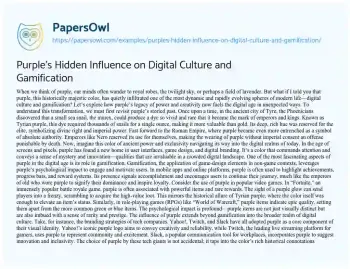 Essay on Purple’s Hidden Influence on Digital Culture and Gamification