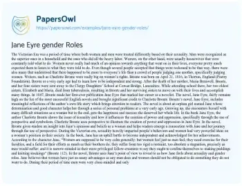 Essay on Jane Eyre Gender Roles