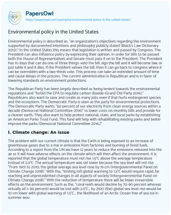 Essay on Environmental Policy in the United States