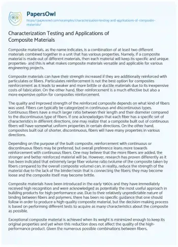 Essay on Characterization Testing and Applications of Composite Materials