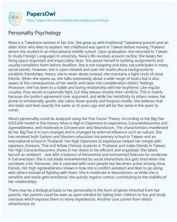 Essay on Personality Psychology