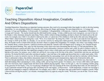 Essay on Teaching Disposition: about Imagination, Creativity and Others Dispositions