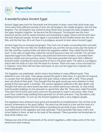 Essay on A Wonderful Place Ancient Egypt