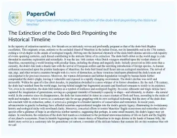 Essay on The Extinction of the Dodo Bird: Pinpointing the Historical Timeline