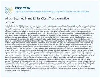 Essay on What i Learned in my Ethics Class: Transformative Lessons