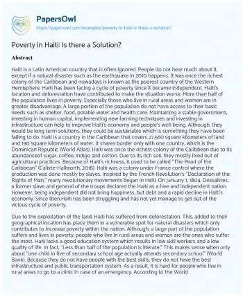 Essay on Poverty in Haiti: is there a Solution?