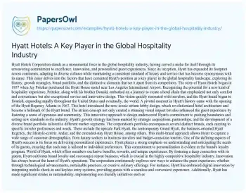 Essay on Hyatt Hotels: a Key Player in the Global Hospitality Industry