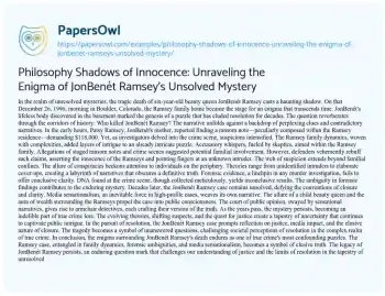 Essay on Philosophy Shadows of Innocence: Unraveling the Enigma of JonBenét Ramsey’s Unsolved Mystery