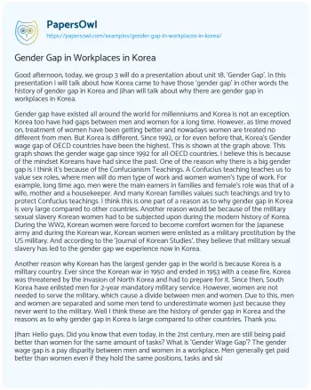 Essay on Gender Gap in Workplaces in Korea