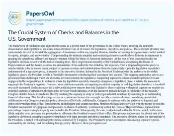 Essay on The Crucial System of Checks and Balances in the U.S. Government