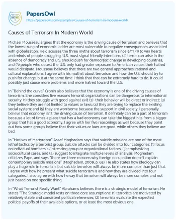 Essay on Causes of Terrorism in Modern World