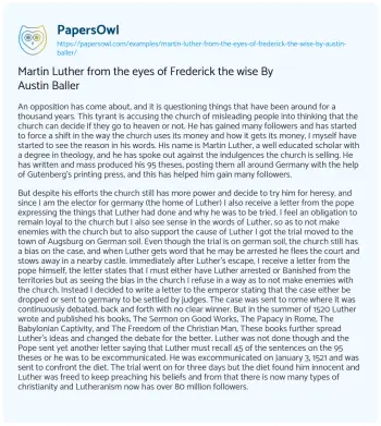 Essay on Martin Luther from the Eyes of Frederick the Wise by Austin Baller