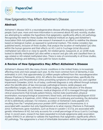 Essay on How Epigenetics May Affect Alzheimer’s Disease