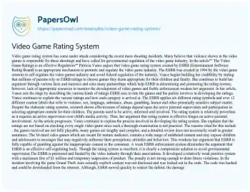 Essay on Video Game Rating System