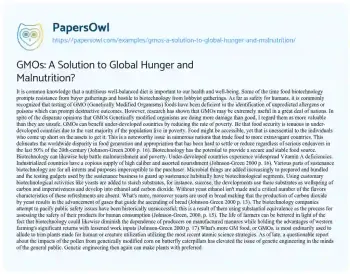 Essay on GMOs: a Solution to Global Hunger and Malnutrition?