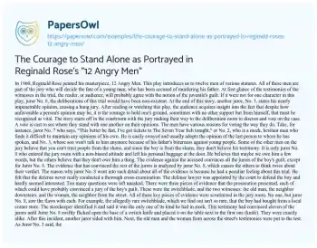 Essay on The Courage to Stand Alone as Portrayed in Reginald Rose’s “12 Angry Men”