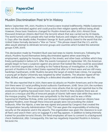 Essay on Muslim Discrimination Post 9/11 in History